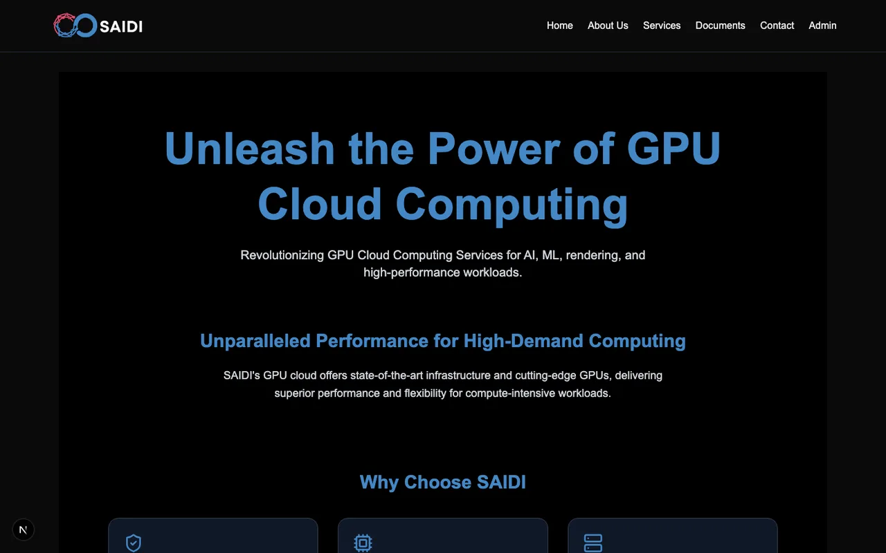 SAIDI Cloud — GPU cloud computing services website